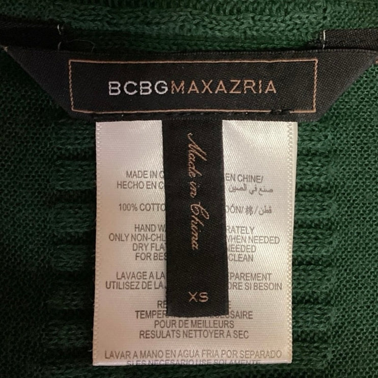 BCBGMaxazria Green Open Front Knit Chiffon High-Low Hem Semi Sheer Cardigan XS