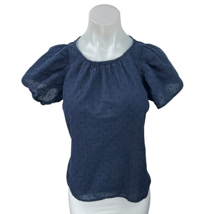 Ann Taylor LOFT Blue Polka Swiss Dot Puff Sleeve Back Button Casual Blouse Top S