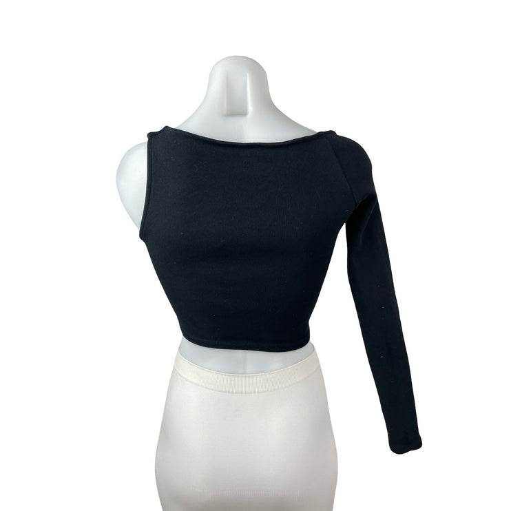 Zara Women's Black One Shoulder Asymmetric Neck Blouse Shirt Crop Top Size M