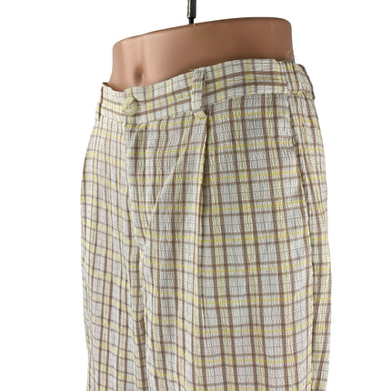 Adika Women's Beige Plaid High Rise Wide Leg Baggy Pleated Trousers Pants Size M