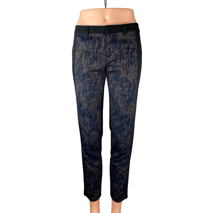 Anthropologie Cartonnier Women's Black Blue Jacquard Panel Trousers Pants Size 0