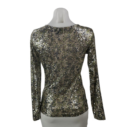 Alessandra Gallo Womens Silver Gold Long Sleeve Sequin Embellished Blouse Top 40