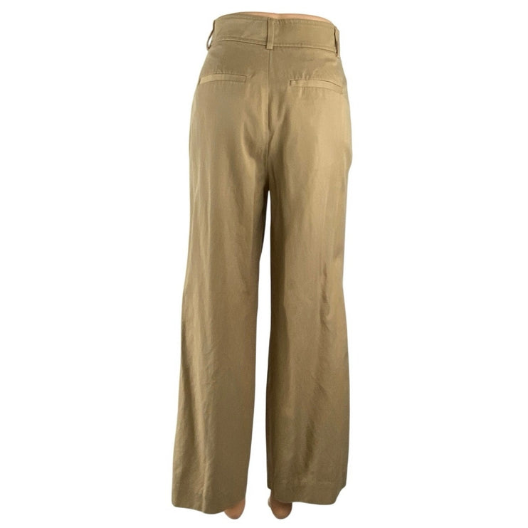 Everlane Khaki High Rise Pleated Baggy Palazzo Wide Leg Trousers Dress Pants 00S