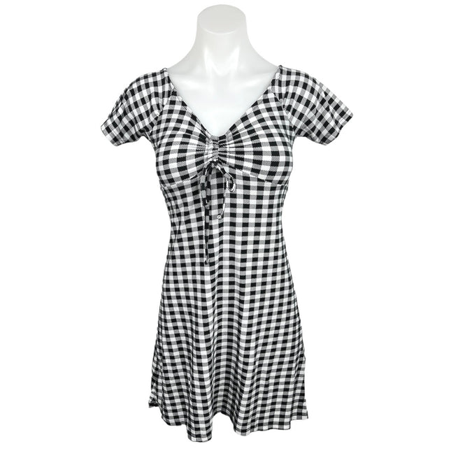 Derek Heart Derek Heart Black White Gingham Check V Neck Ruched A Line Mini Dress Size S | Sz: S Derek Heart Derek Heart Black White Gingham Check V Neck Ruched A Line Mini Dress Size S | Sz: S