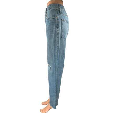 Madewell The Perfect Vintage Blue High Rise Distressed Straight Denim Jeans 32