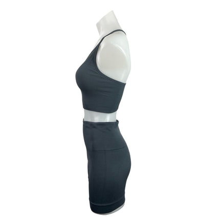 Set Active Blue Gray Ribbed Knit Yoga Sports Bra Biker Shorts Athletic Set Sz S