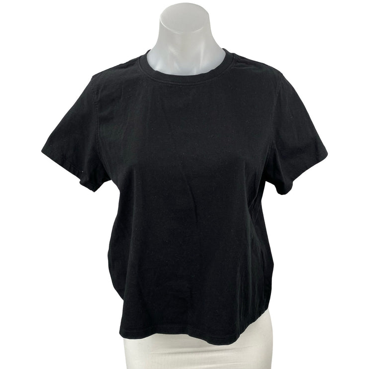 Quince Women's Black Short Sleeve Basic Casual Crew Neck T Shirt Tee Top Size M