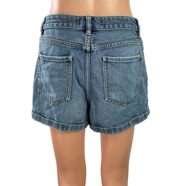 Pacsun Womens Blue Medium Wash High Waist traight Leg Denim Jeans Mom Shorts 27