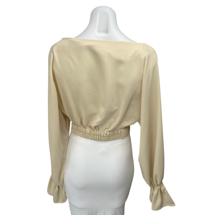 Oak + Fort Beige Tan Long Balloon Sleeveless Boat Neck Crop Blouse Top Size M