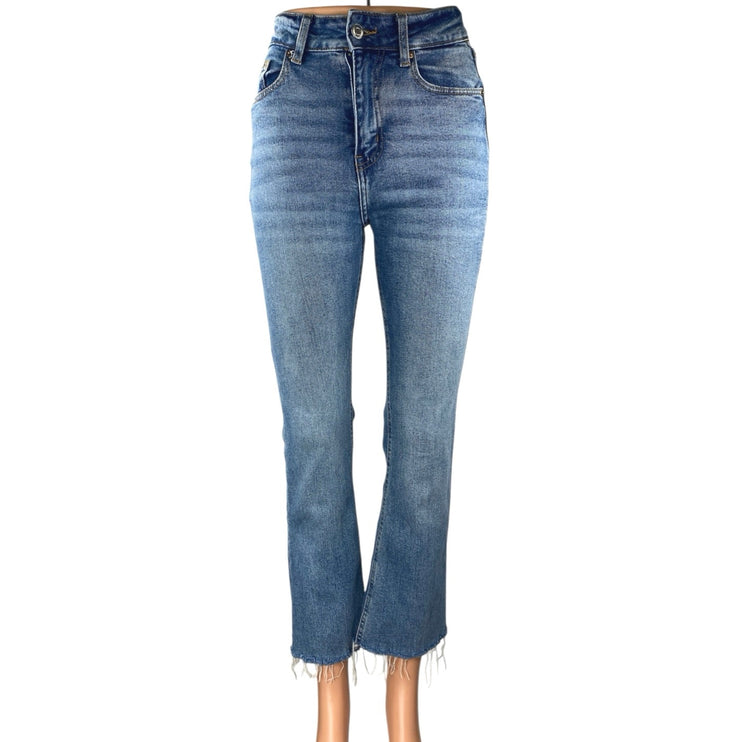 H&M Women's Blue High Waisted Raw Hem Casual Bootcut Flared Denim Jeans Size 2