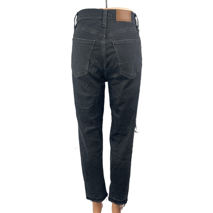 Madewell The MomJean Black Distressed High Waist Straight Denim Jeans Pants 26