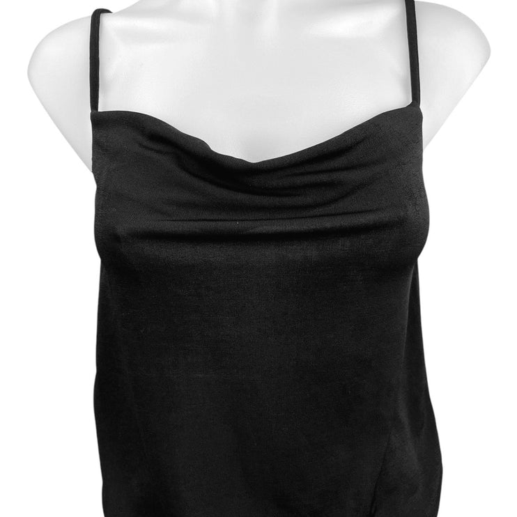 Zara Black Cowl Neck Spaghetti Blouson Cami Camisole Tank Bodysuit Top Size S