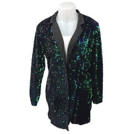 PrettyLittleThing Green Black Sequin Long Sleeve Open Blazer Coat Jacket Size 14