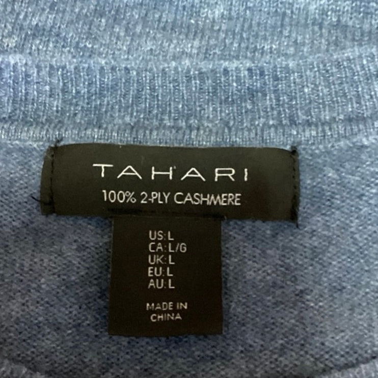 Tahari Women 100% Cashmere Blue Pullover Long Sleeve Crew Neck Sweatshirt Top L