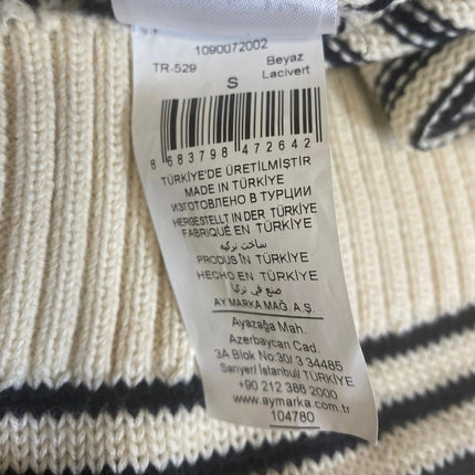 NetWork Women's Cream Black Striped Sleeveless Knit Polo Vest Sweater Top Size S
