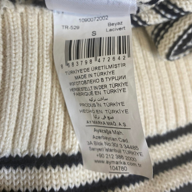 NetWork Women's Cream Black Striped Sleeveless Knit Polo Vest Sweater Top Size S