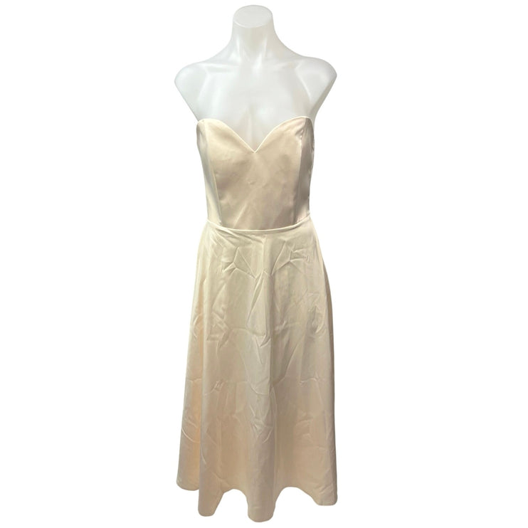 NEW Elagia Cream Sweetheart Strapless Glam Bridesmaid A Line Midi Dress Size M