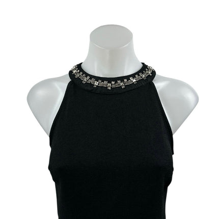 Lulus Black Silver Studded Beaded High Neck Sleeveless Mini Sheath Dress Size S