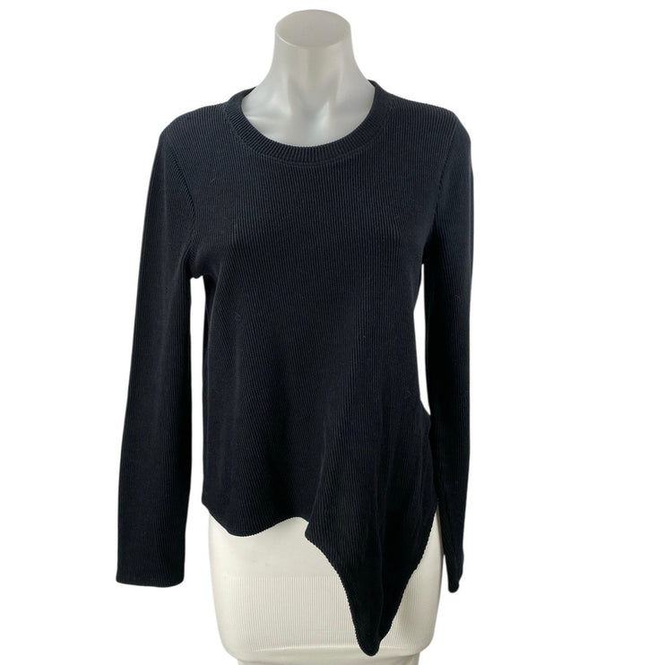 Madewell Womens Black Asymmetric Hem Rib Knit Crewneck Long Sleeve Sweater Top M