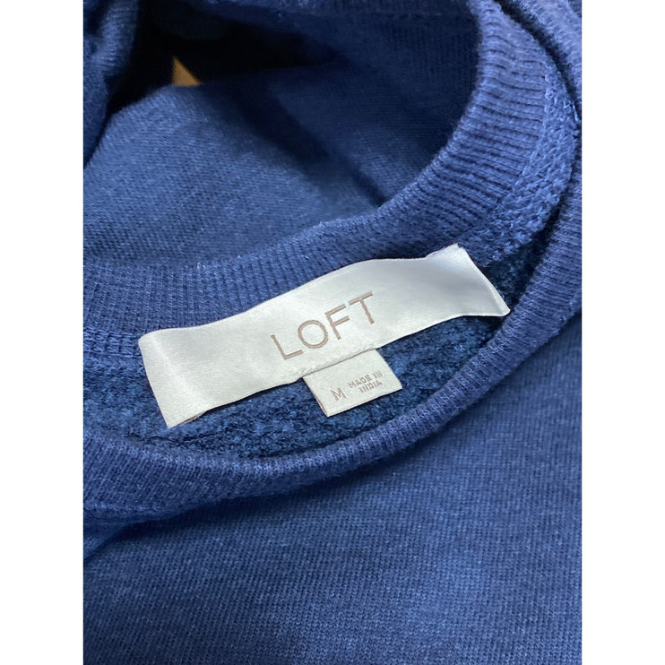 LOFT Women's Blue Crewneck Short Puff Sleeve Knit Sweater Blouse Top Size M