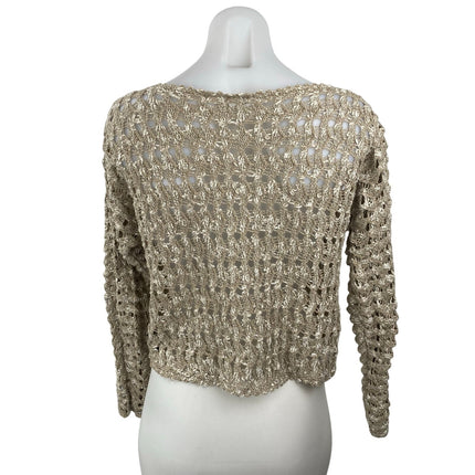 Ecote Women's Beige Crochet Open Knit Long Sleeve Cropped Sweater Top Size XS