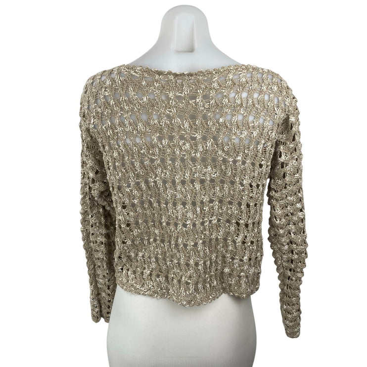 Ecote Women's Beige Crochet Open Knit Long Sleeve Cropped Sweater Top Size XS