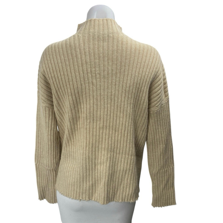 Intermix Women's Tan Ribbed Knit Long Sleeve Turtleneck Sweater Top Size S