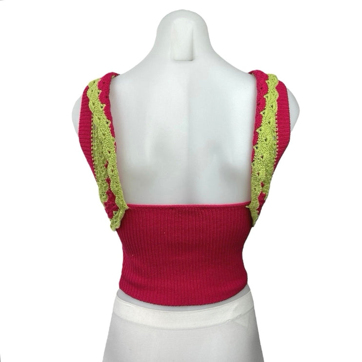 Majorelle Jeneli Women's Red Sleeveless Crochet Knit Sweater Crop Tank Top Sz XS