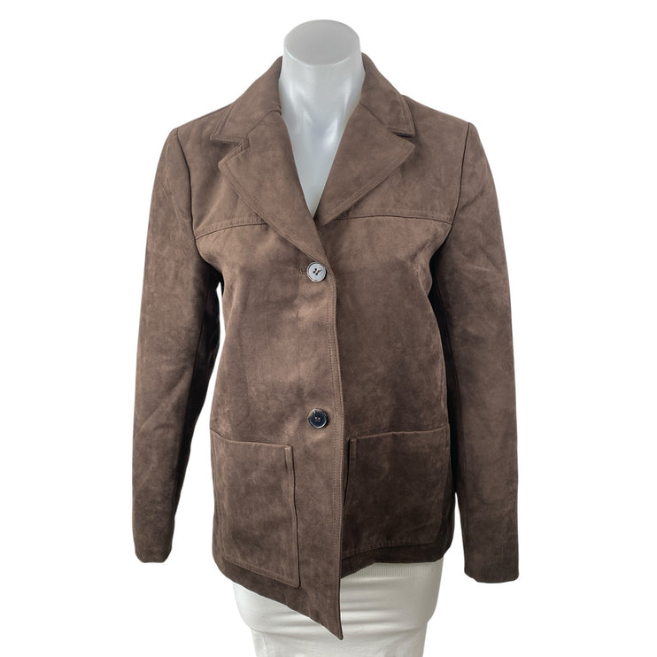 H&M Women's Brown Long Sleeve Button Up Notch Lapel Blazer Coat Jacket Size XS