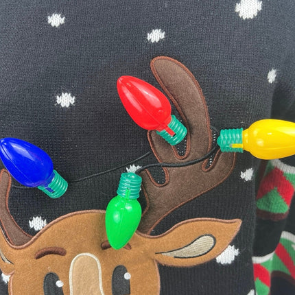 JOYIN Black LED Light Up Bulb Reindeer Ugly Christmas Holiday Sweater Top Size M