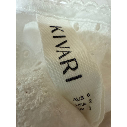 Kivary White Floral Lace Eyelet Embroidered Puff Sleeve V-Neck Crop Blouse Top 2