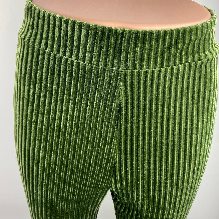 Shein Green Solid Velvet Rib High Waist Flare Leggings Bell Bottom Yoga Pants 4