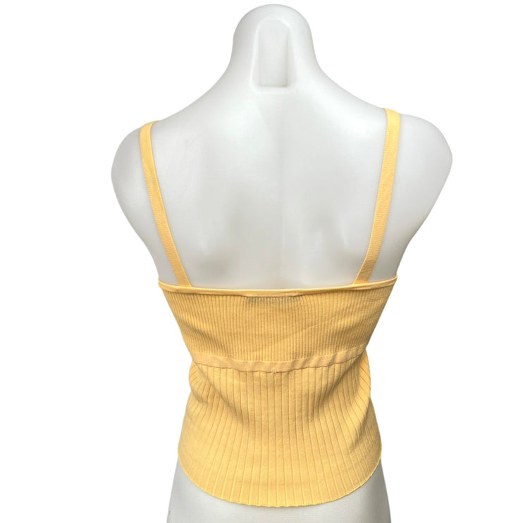 Zara Women's Yellow Ribbed Knit Scoop Neck Sleeveless Stretch Crop Tank Top Sz S