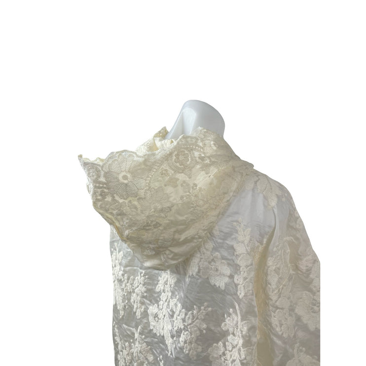NEW Chenopod Ivory Floral Lace Hooded Long Sleeve Button Down Poncho Cape Top M
