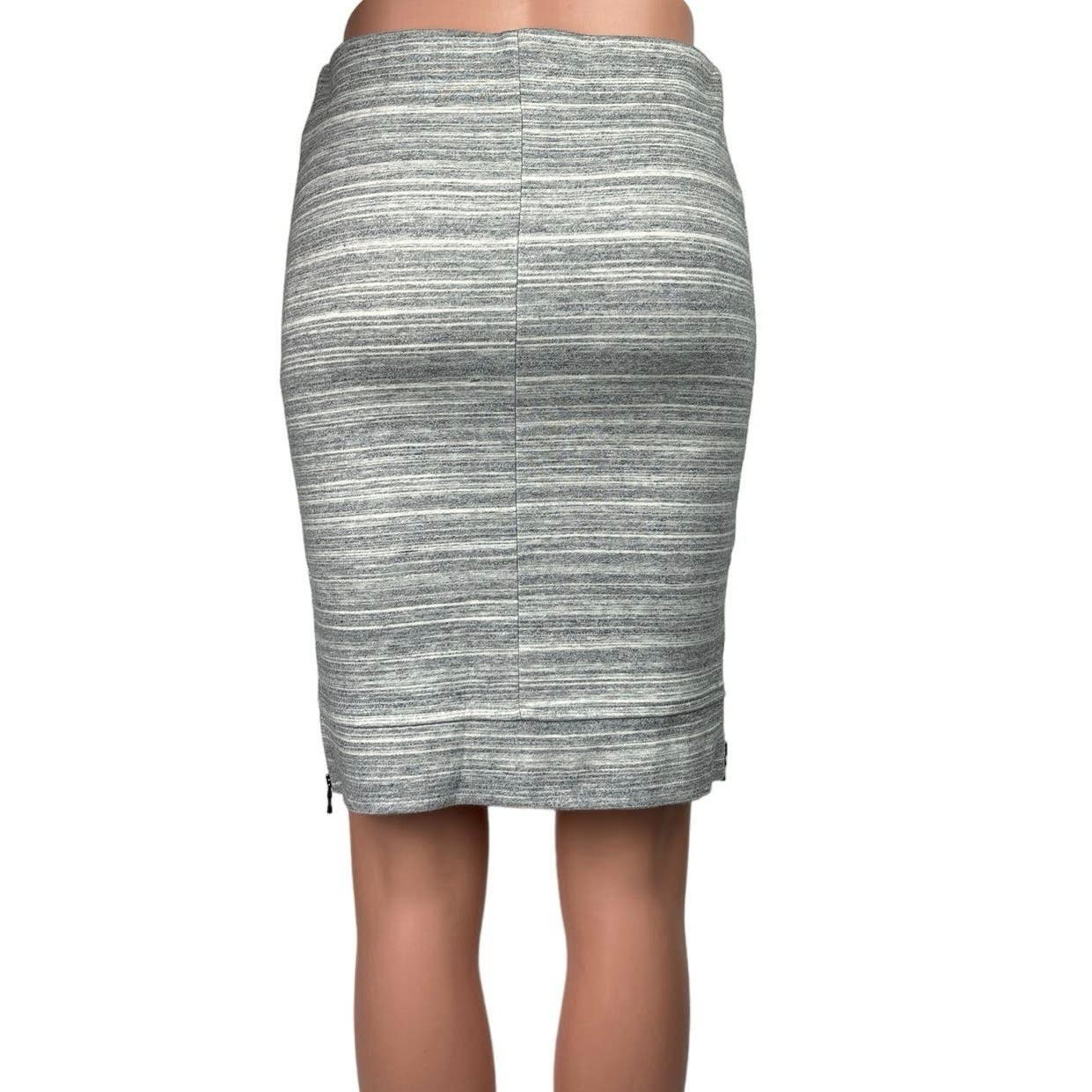 Ann Taylor LOFT Gray Knit Striped Straight Zipper Slit Bodycon Pencil Brie Ann Taylor LOFT Gray Knit Striped Straight Zipper Slit Bodycon Pencil Brie