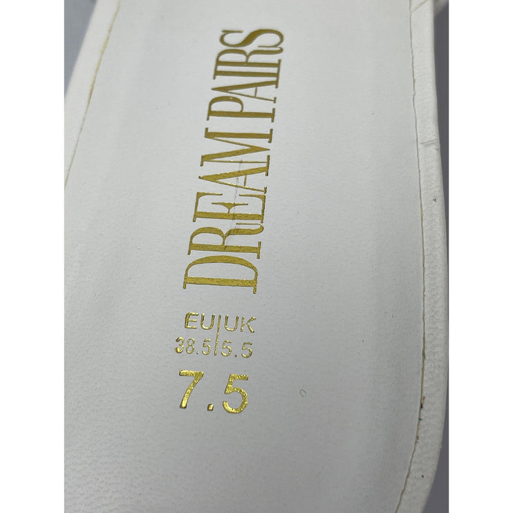 Dream Pairs Women's White Square Toe Leather Stiletto Heels Sandals Size 7.5