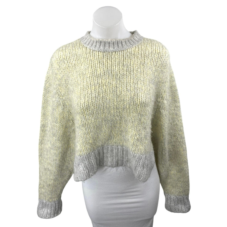 Topshop Twist Deep Yellow Gray Colorblock Long Sleeve Crew Neck Sweater Top 4/6