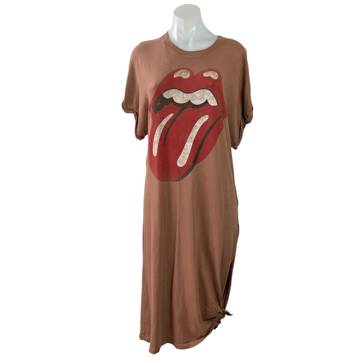 Free People Daydreamer Rolling Stone Brown Slit Short Sleeve Midi T Shirt Dress M