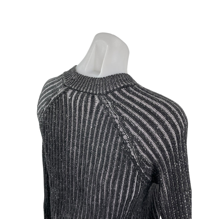 Steve Madden Ami Women's Dark Grey Ribbed Crew Neck Long Sleeve Sweater Top Sz M