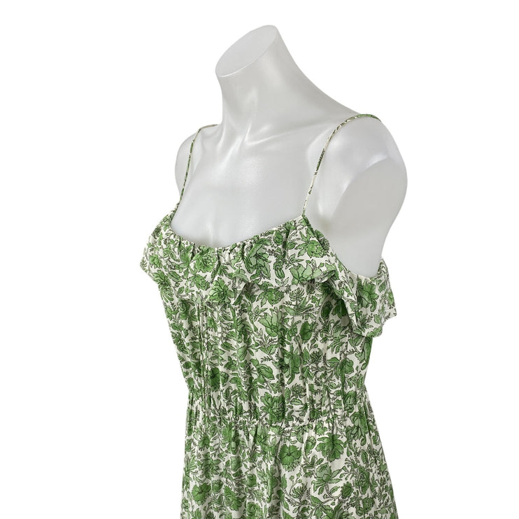 J.Crew Women's Green Floral Ruffle Sleeveless Cami Tank A Line Maxi Dress Size S