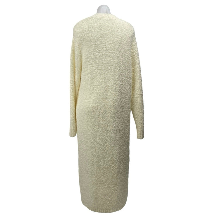 Skims Cream Long Sleeve Fleece Pocket Open Longline Cardigan Sweater Top Sz L/XL