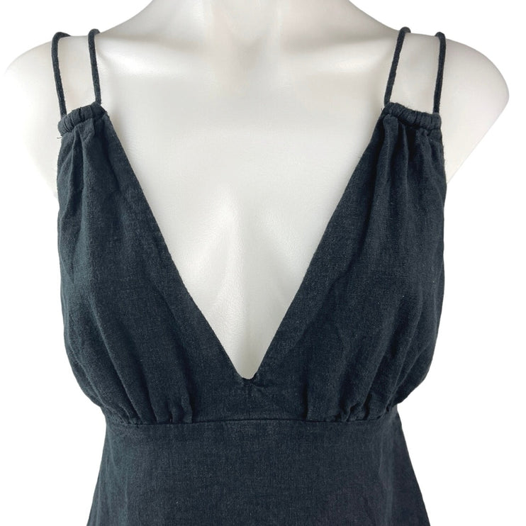 Abercrombie & Fitch Black Linen Dual Strap Plunging V Romper Shorts Size XS