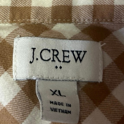 J.Crew Men's Brown White Plaid Check Long Sleeve Button Down Shirt Top Size XL