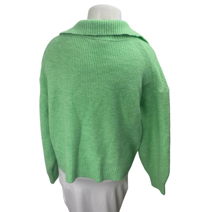 Sussan Women's Green Knit Long Sleeve V Neck Collared Polo Sweater Top Size 3XL