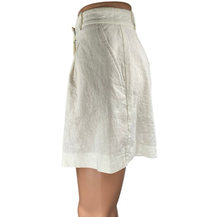 Zara Women's White Pleated High Waisted Straight Casual Mini Shorts Size M