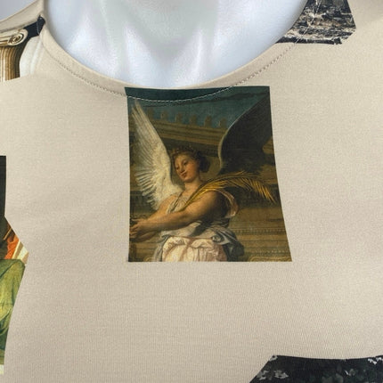 Zara Apotheosis of Homer Beige Long Sleeve Graphic Slim Fit Crop Shirt Top Sz S