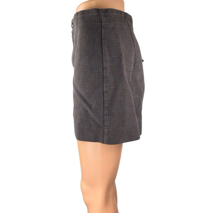 Zara Women's Brown Plaid Checkered Mini Straight Pencil Cargo Denim Jean Skirt M