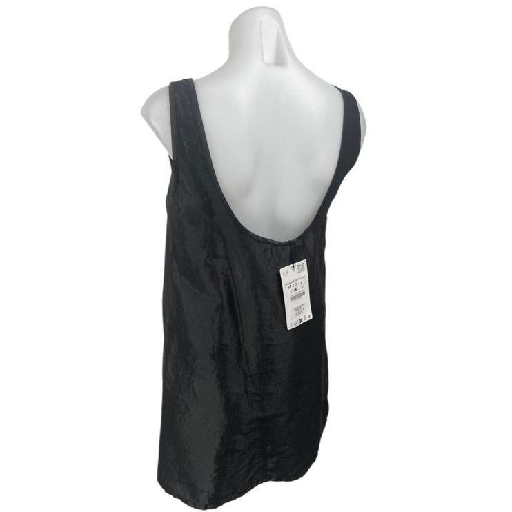 NEW Zara Black Silky Satin Sleeveless Scoop Neck Cami Mini Tank Slip Dress Sz M