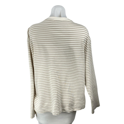 Zara Women's White Gray Striped Crew Neck Long Sleeve Sweatshirt Sweater Top L
