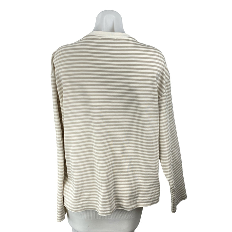 Zara Women's White Gray Striped Crew Neck Long Sleeve Sweatshirt Sweater Top L